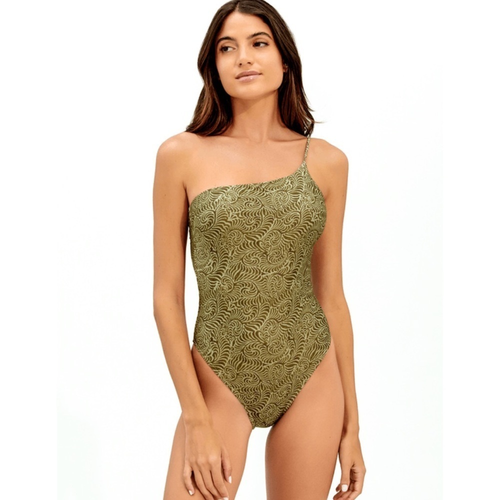 Vix NWT Ana Ortiz Green One Piece Adjustable One Shoulder SwimSuit Sz S